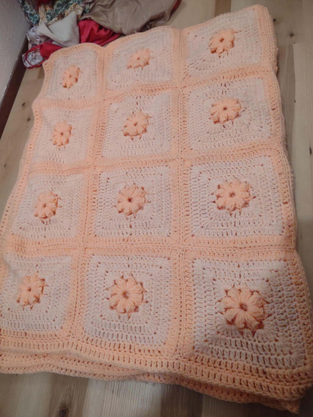 Handmade Peach Crochet Blanket - Soft Crochet Square Throw